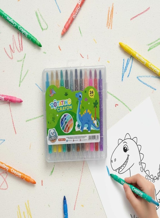 Skoolster Rolling Crayon Twistable Color Set With Premium Hard Box, Bright & Playful Colors, Smooth Japanese Technology, Perfect For Kids & Young Artists, Ink Color-Multicolor (Dino-24, Green) - Image 5